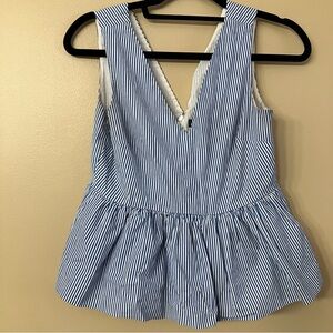 J. Crew Blue and White Striped Peplum Blouse